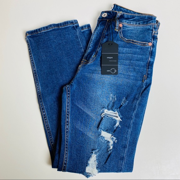 Umgee Denim - Umgee High Waist Straight Leg Distressed Jeans